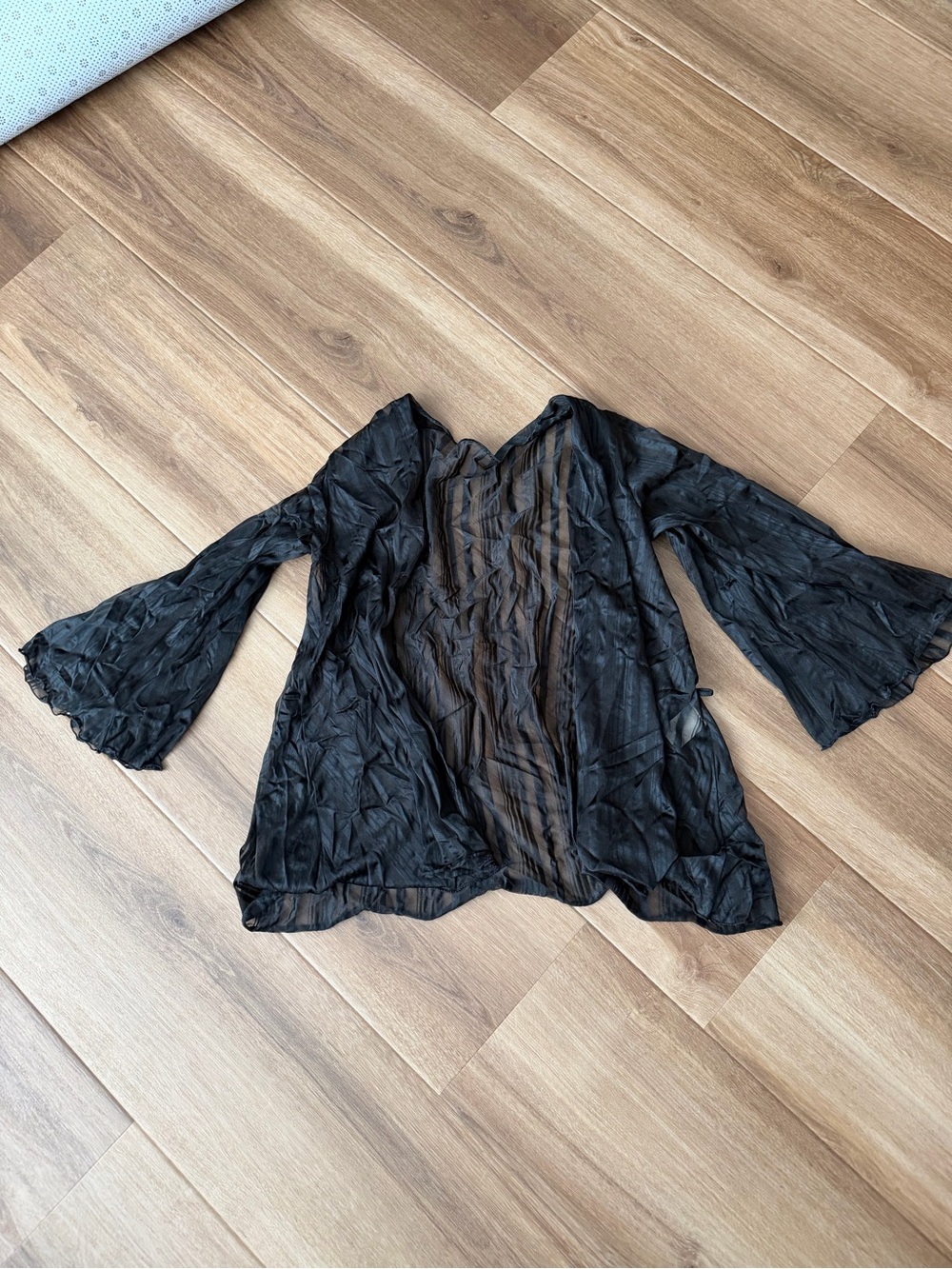 Shirley of Hollywood Black Sheer V-Neck Bell Sleeve Blouse